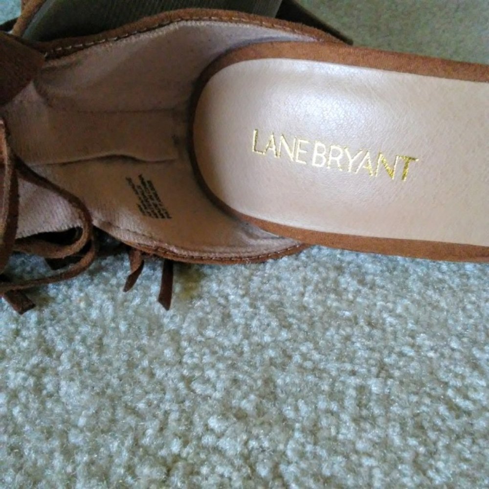 Lane Bryant Cognac Suede Fringe  Ankle Heels - Picture 6 of 9